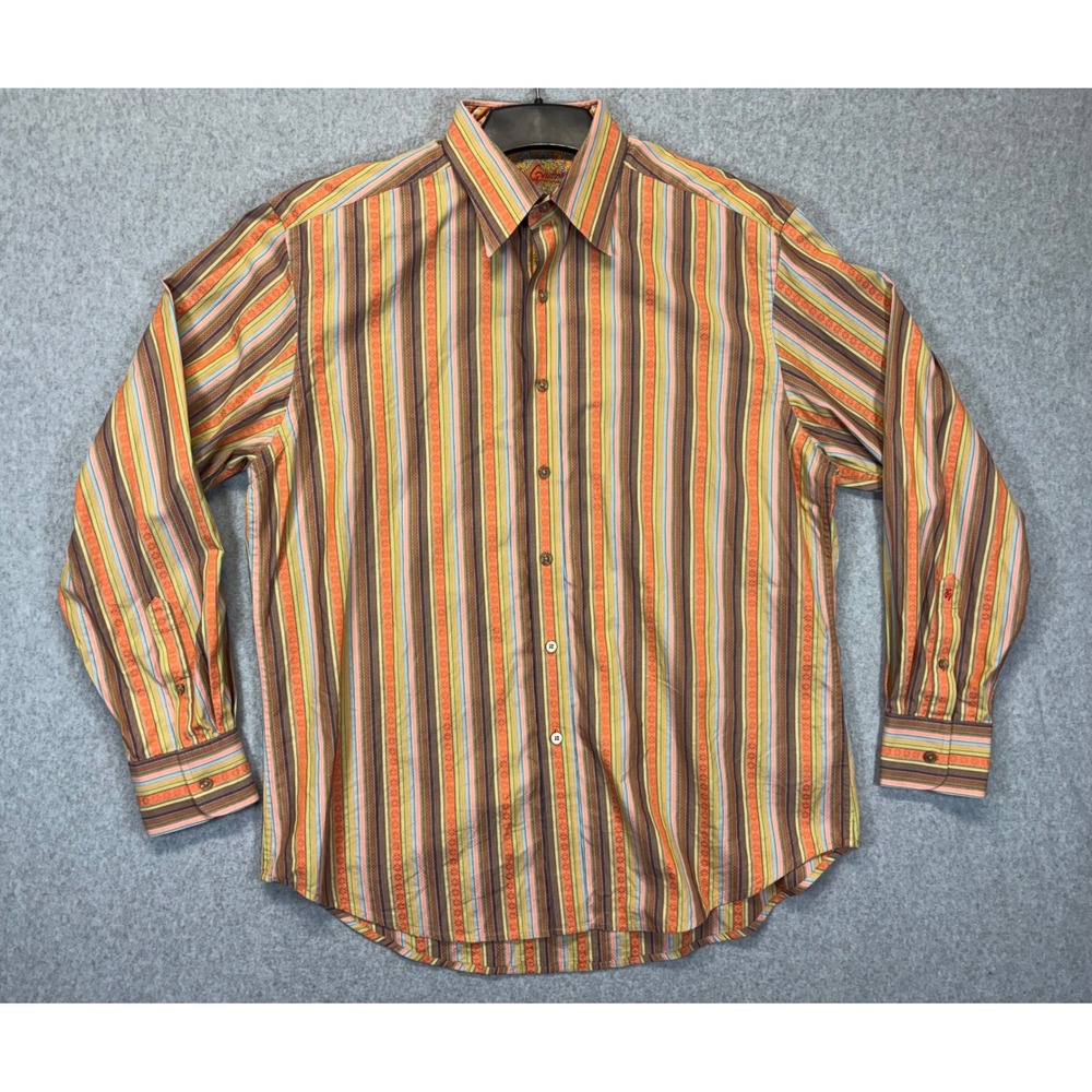 Robert Graham Mens XL Multi Color Striped Jacquard Long Sleeve Button Down Shirt
